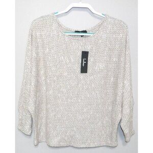 LULUS beige & white lightweight knit shirt 3/4 angel sleeves women's size S, NEW
